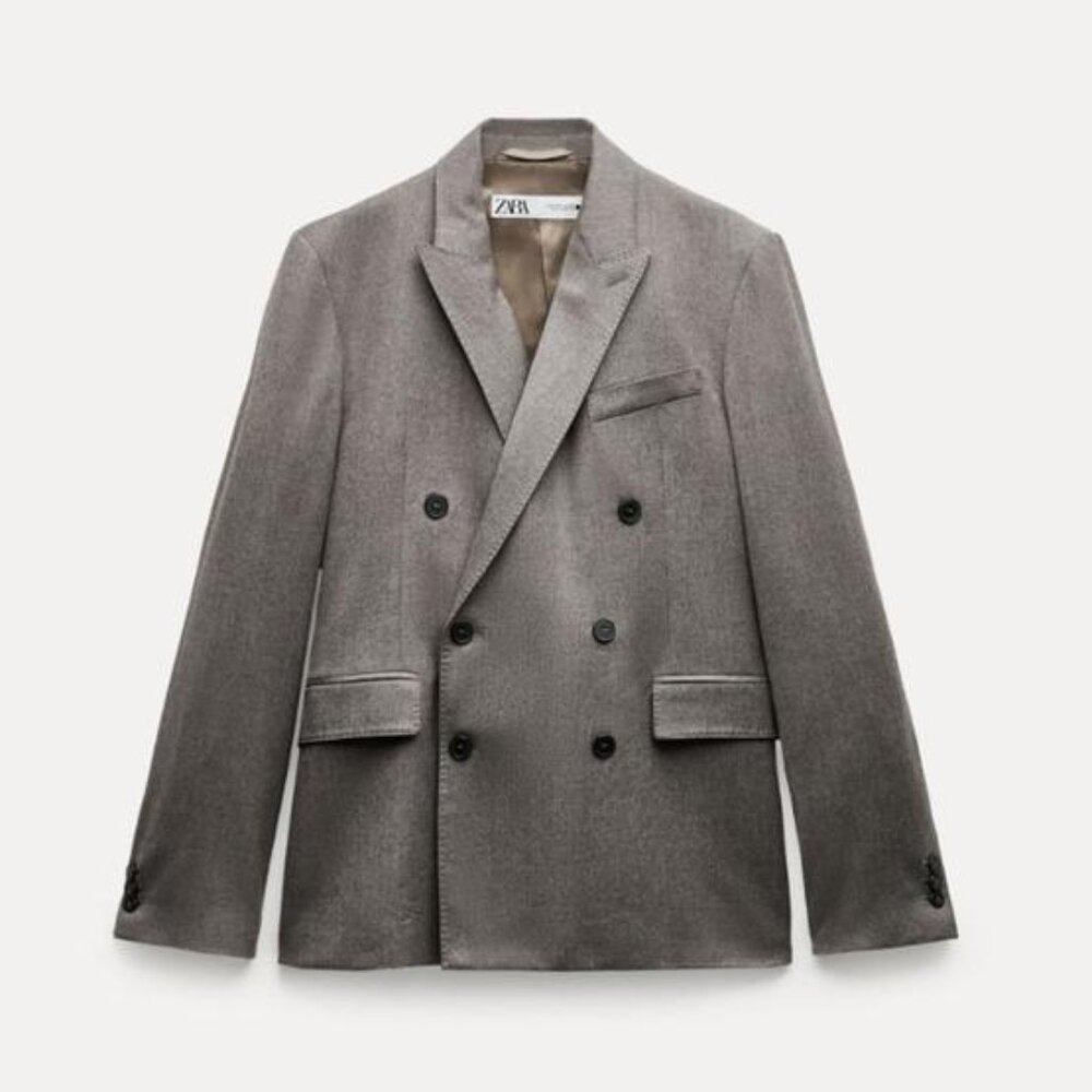 VERY RARE ZARA DOUBLE-BREASTED MIXED WOOL BLAZER SIZE M TAUPE GREY 2208/425 BNWT